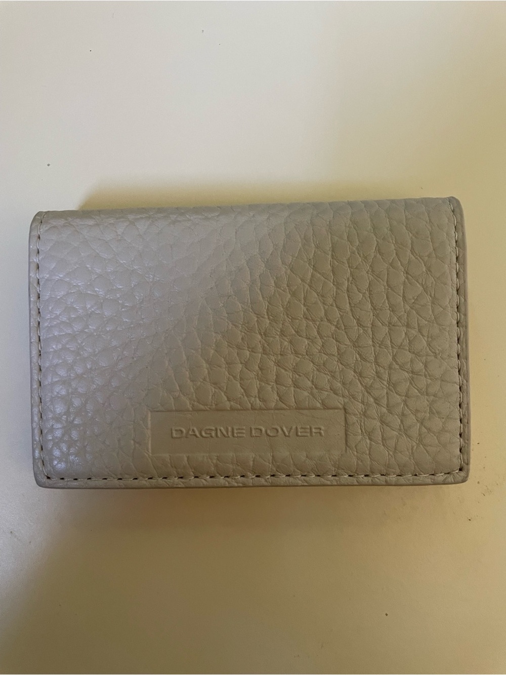 Dagne Dover Pebbled Leather Card Case - Light Gray